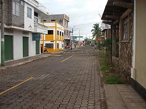 Street scene directly in front of the Hotel Palmeras in Puerto Ayora, Galapagos Islands.